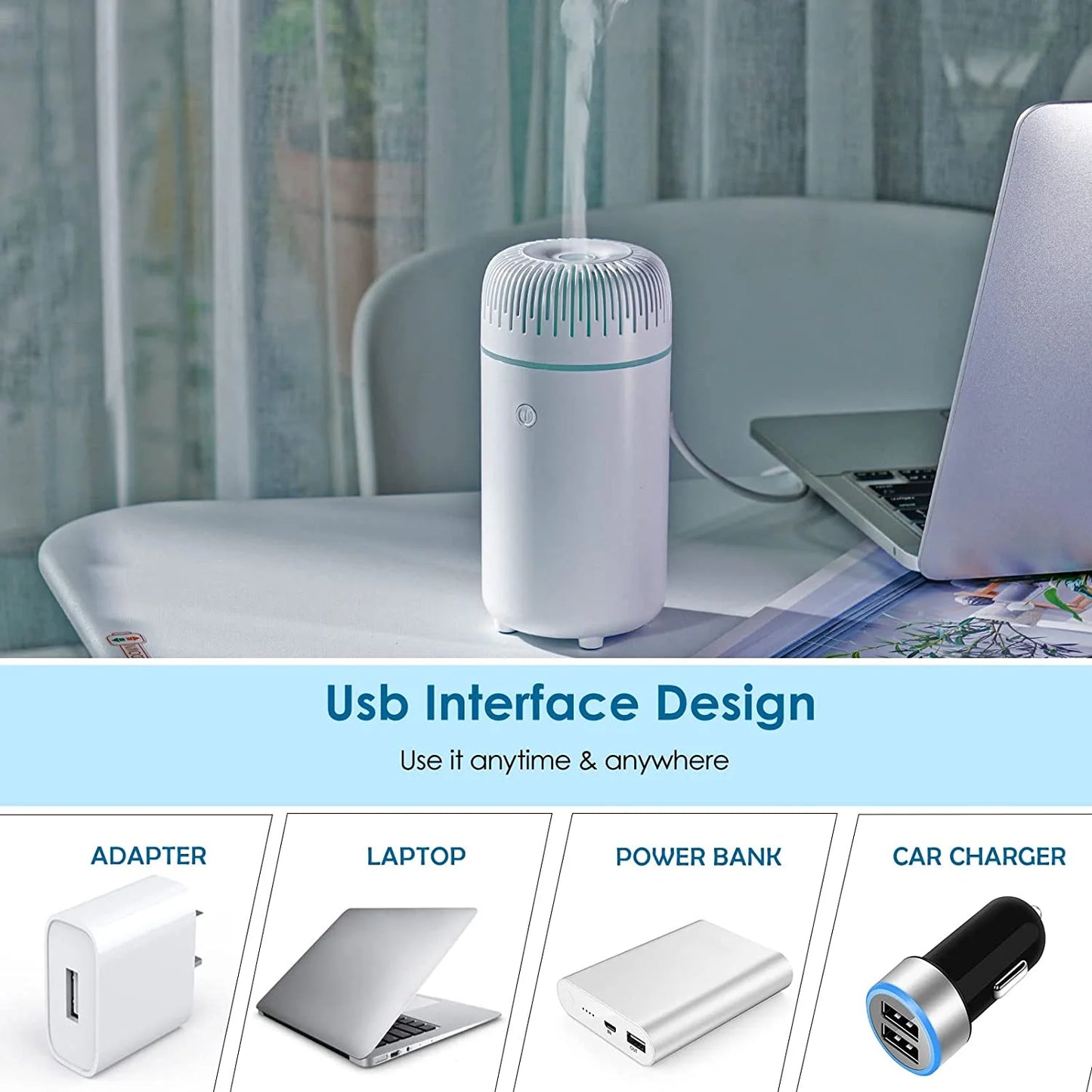 Car Diffuser Humidifier Aromatherapy Essential Oil Diffuser USB Cool Mist Mini Portable Diffuser for Car Home Office Bedroom White