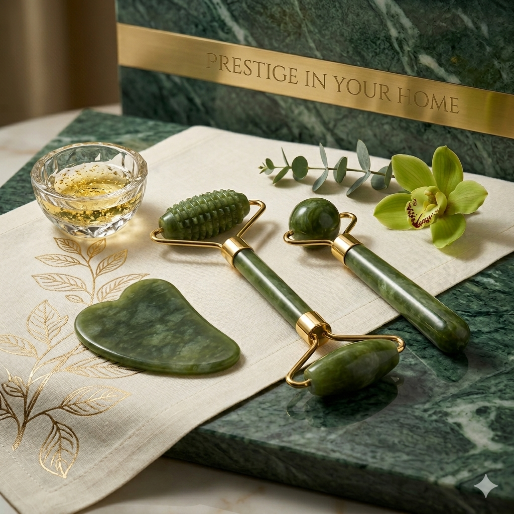 Premium Jade Roller &amp; Gua Sha Set | Natural Stone Face Massager | Luxury Skincare - Vitae Prestige